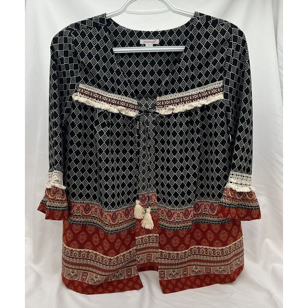 Xhilaration Women's Size Small Open‎ Front Tassel Tie Multi-Color Bohemian Style